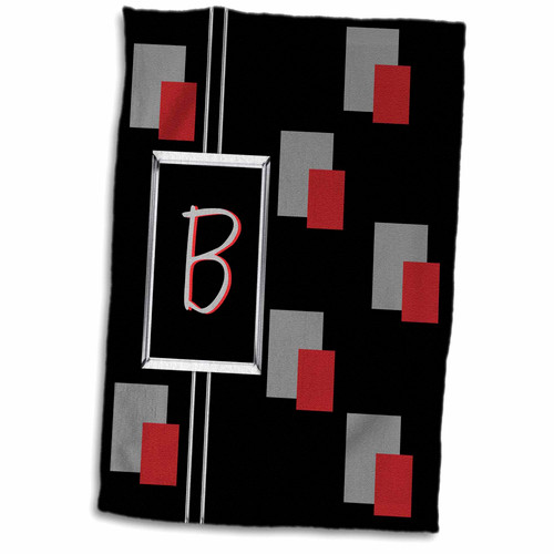 3dRose Modern Geometric Black Red Grey Square Pattern Monogram Letter B - Towels (twl-215219-1)