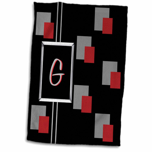 3dRose Modern Geometric Black Red Grey Square Pattern Monogram Letter G - Towels (twl-215224-1)
