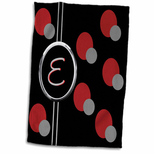 3dRose Modern Geometric Black Red Grey Circle Pattern Monogram Letter E - Towels (twl-215248-1)