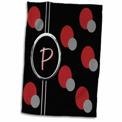 3dRose Modern Geometric Black Red Grey Circle Pattern Monogram Letter P - Towels (twl-215259-1)