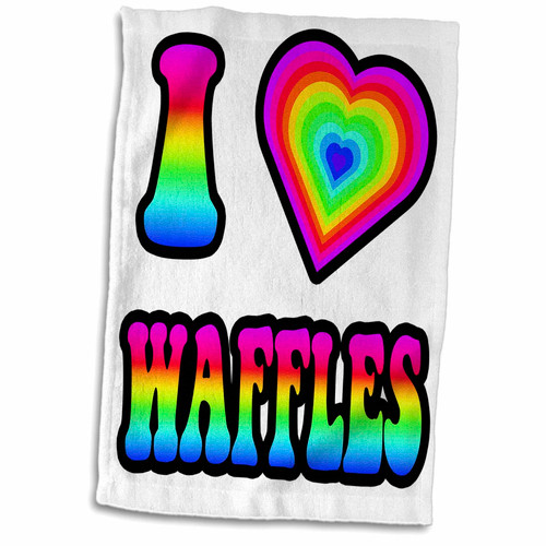 3dRose Groovy Hippie Rainbow I Heart Love Waffles - Towels (twl-217532-1)