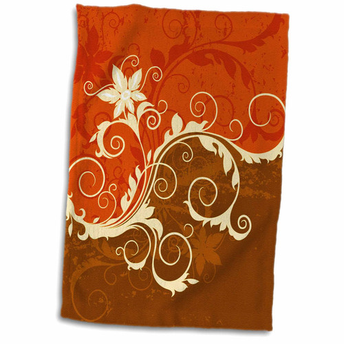 3dRose Orange and Brown Two Tone Grunge Flower and Flourish - Towels (twl-217781-1)