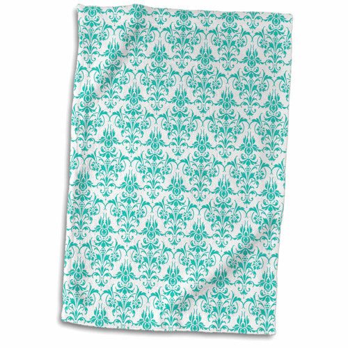 3dRose Cool Aqua colored damask pattern on white background - Towels (twl-219091-1)