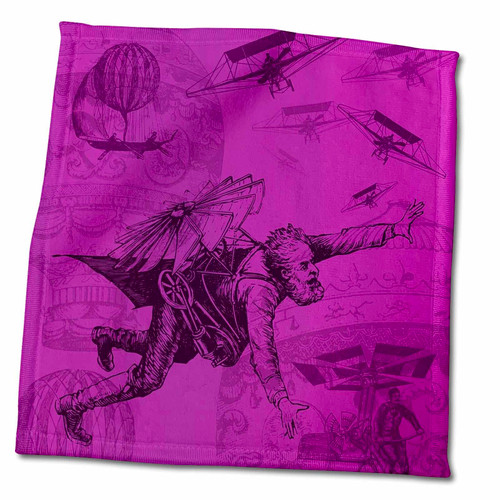 3dRose Steampunk Flying Machines Hot Air Balloons in Purple - Towels (twl-219341-3)