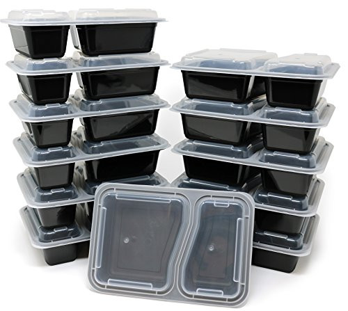 2 Compartment Bento Lunch Box Containers with Lids  Stackable Storage Containers  Reusable  Microwave and Freezer Safe - Meal Prep, Portion Control  12 Pack