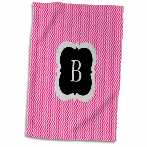 3dRose BrooklynMeme Designs - Pink and Grey Chevron Monogram Initial B - Towels (twl-222038-1)