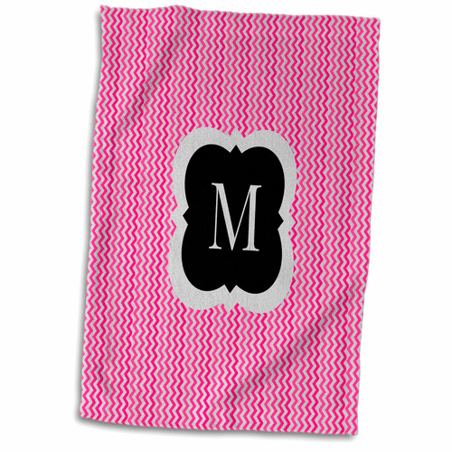 3dRose BrooklynMeme Designs - Pink and Grey Chevron Monogram Initial M - Towels (twl-222049-1)