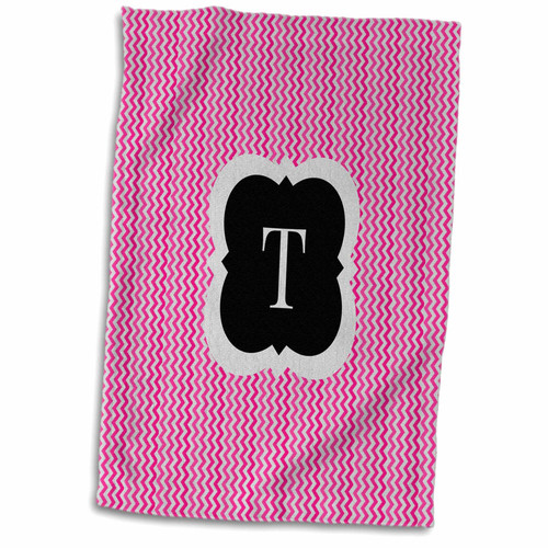 3dRose BrooklynMeme Designs - Pink and grey chevron monogram initial T - Towels (twl-222056-1)