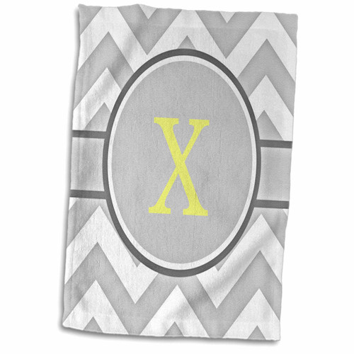 3dRose Grey and white chevron with yellow monogram initial X - Towels (twl-222112-1)