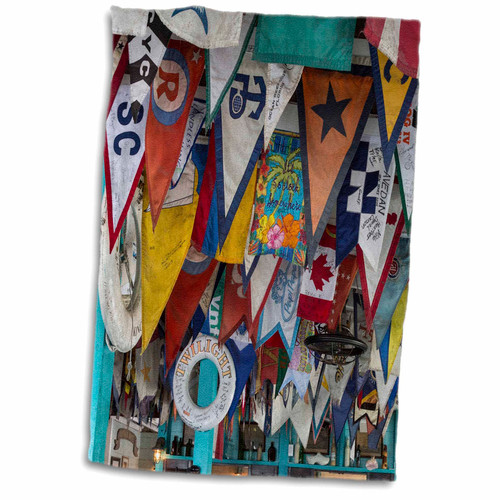 3dRose Bahamas, Exuma Island. Flags on Ceiling of bar at Yacht Club. - Towels (twl-226511-1)