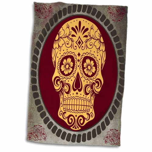 3dRose Day of The Dead. Cool Design. Yellow, Burgundy, Grey. - Towels (twl-233910-1)