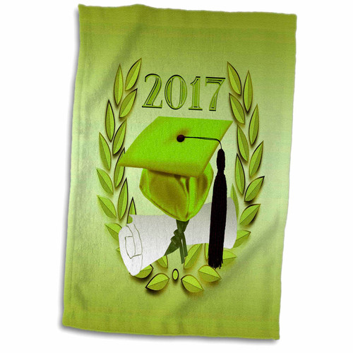 3dRose Graduation Cap and Diploma on Leaves, 2017, Line Green, Black - Towels (twl-239611-1) 3dRose Graduation Cap and Diploma on Leaves, 2017, Line Green, Black - Towels (twl-239611-1)