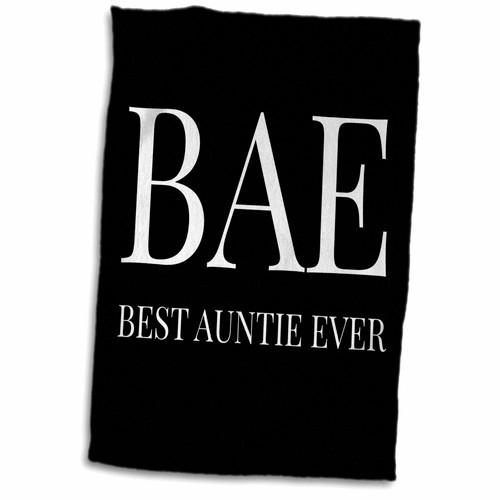 3dRose Bae, best auntie ever, white letters on a black background - Towels (twl-245026-1)