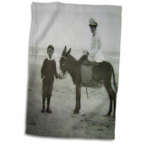 3dRose Donkey Ride on the Beach Vintage 1910 Seaside Magic Lantern - Towels (twl-245915-1)