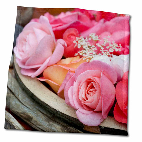 3dRose Still Life of Bowl with Pink Roses Photography - Towels (twl-268544-3)