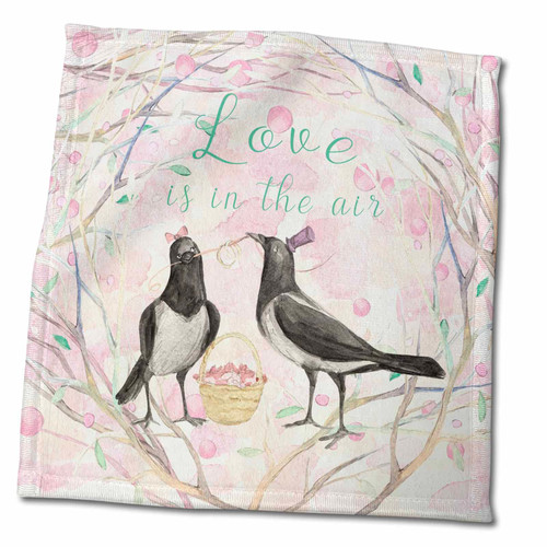 3dRose Cute Pink Spring Bird Couple Animal Illustration - Love is in Air - Towels (twl-275595-3)