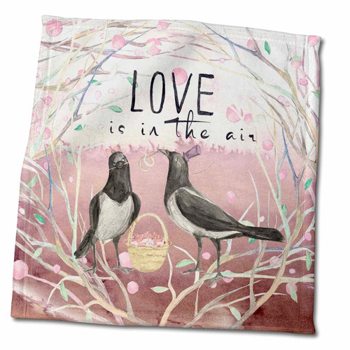 3dRose Dark Pink Spring Bird Couple Animal Illustration - Love is in Air - Towels (twl-275599-3)