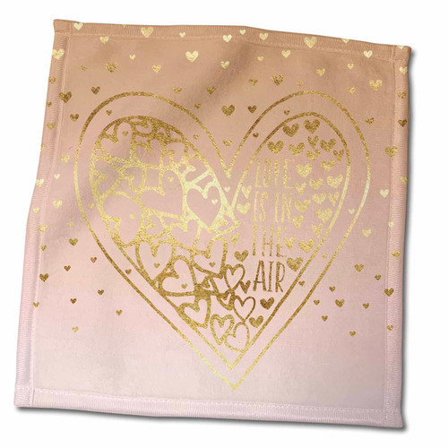 3dRose PS Inspiration - Image of Gold Pink Heart Love is in The Air - Towels (twl-280739-3)