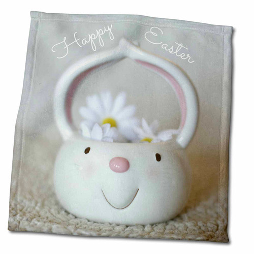 3dRose Happy Easter Written on a Photo of Ceramic Bunny Head Bowl. - Towels (twl-344608-3)