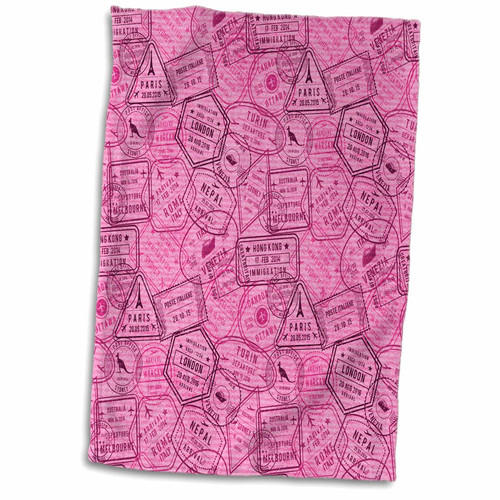 3dRose Anne Marie Baugh - Patterns - Pink Travel Stamps Pattern - Towels (twl-347222-1)