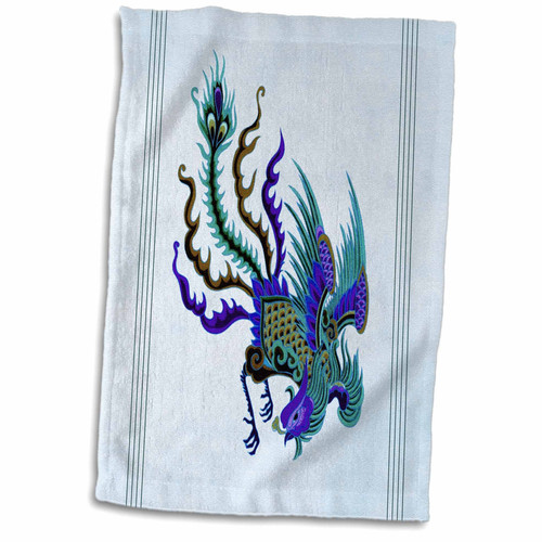 3dRose Blue, Grey and Teal Swooping Chinese Rooster with Light Blue... - Towels (twl-53931-1)