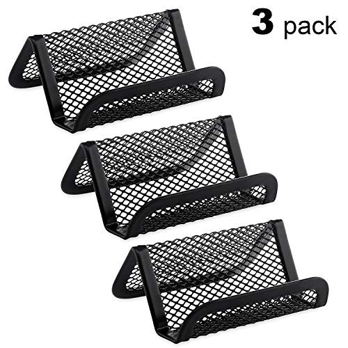 MaxGear Metal Mesh Business Card Holder for Desk Office Business Card Holders Mesh Collection Organizer for Name Card, Capacity 50 Cards, Black Mesh Business Card Display, 3 Pack