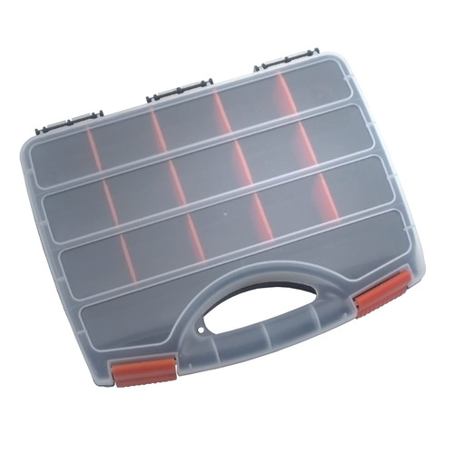 Small Plastic Tool Box with Removable Dividers, 15 Compartments Clear Small Parts Organizer Box, Durable Plastic Toolbox for Screws, Nuts and Bolts Organizer, Hardware Storage Case