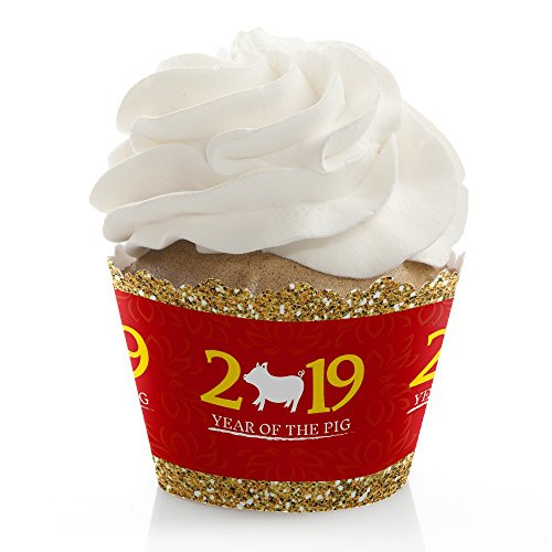 Chinese New Year - 2019 Year of The Pig Party Decorations - Party Cupcake Wrappers - Set of 12