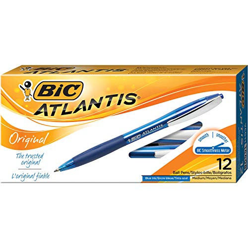 BIC Atlantis Original Retractable Ball Pen, Medium Point (1.0 mm), Blue, 12-Count