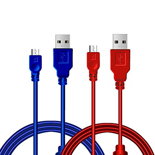2 Pack 10FT / 3M PS4 Controller Charging Cable, Charge Play, Micro USB Charger Sync Cord Compatible wit Sony Playstation 4 PS4 Slim/Pro Controller, Microsoft Xbox One S/X Controller (Red+Blue)