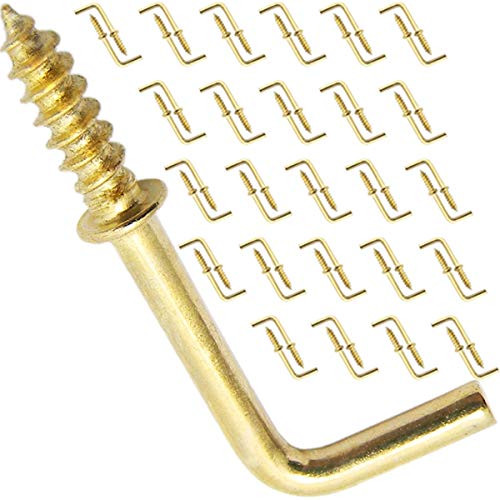 Shells 50PCS Gold Color Copper Plated Metal Right-angle Hooks 7 Shape Screw Hooks Self-tapping Screws Hooks L Shape Hooks 1 Inch