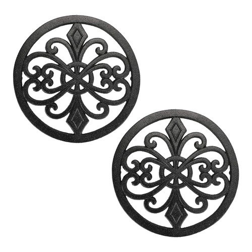 Sumnacon 2Pcs Round Cast Iron Trivets - 8 Inch Heat Resistant Iron Trivets for Hot Dish Pot Pan Plate Teapot, Rustic Cast Iron Hot Dish Plate Holder for Kitchen Dining Table Countertop Cooktop