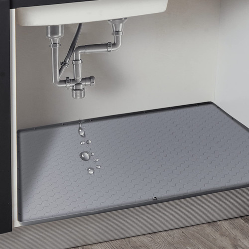 Under Sink Mat, 28'' x 22'' Silicone Under Sink Mat for Kitchen Waterproof, Under Sink Tray with Drain Hole, Under Sink Liner for Kitchen Bathroom Cabinet (Grey)