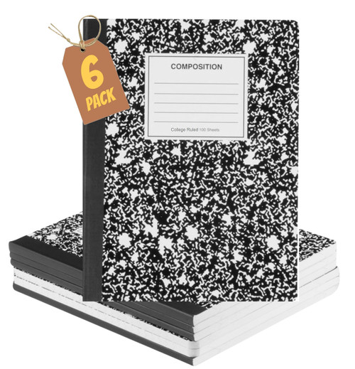 1InTheOffice Composition Books College Ruled 9.75 x 7.5, Composition Book, Marble Cover, Black (6/Pack)