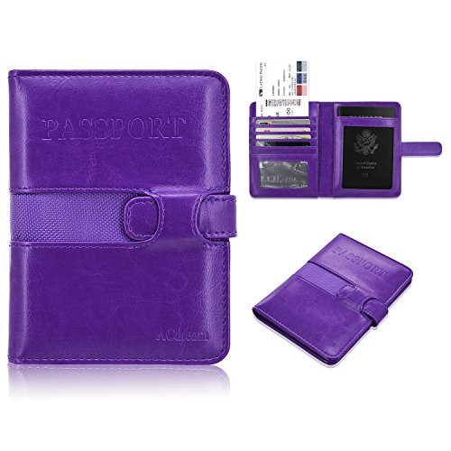 ACdream Passport Holder RFID Blocking, Premium Protective Leather Wallet Case for Passport, Credit Card, Business Cards, Boarding Passes, Dark Purple