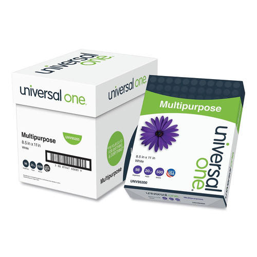 Universal UNV95205 8.5 in. x 11 in. 98 Bright Multipurpose Paper - Bright White (500 Sheets/Ream, 5 Reams/Carton)