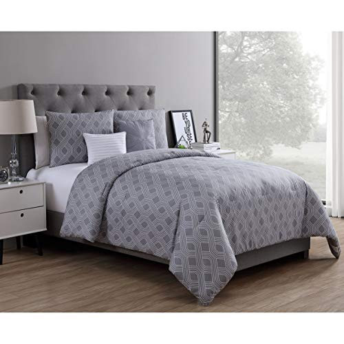 VCNY Home Eli Geometric Jaquard 5 Piece Bedding Comforter Set, King, Grey
