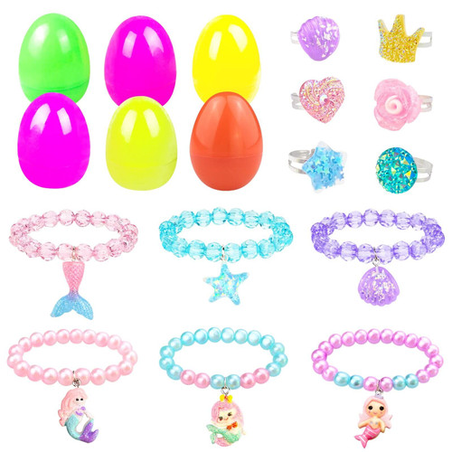 VLUSSO Easter Basket Stuffers Easter Eggs Fillers Filled 6 Pack Eggs with Colorful Bracelet Inside, Pre Plastic Easter Eggs Stuffers Easter Toys for Girls Kids Easter Gifts