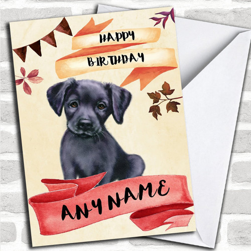 Watercolour Rustic Dog Black Labrador Puppy Personalized Birthday Greetings Card