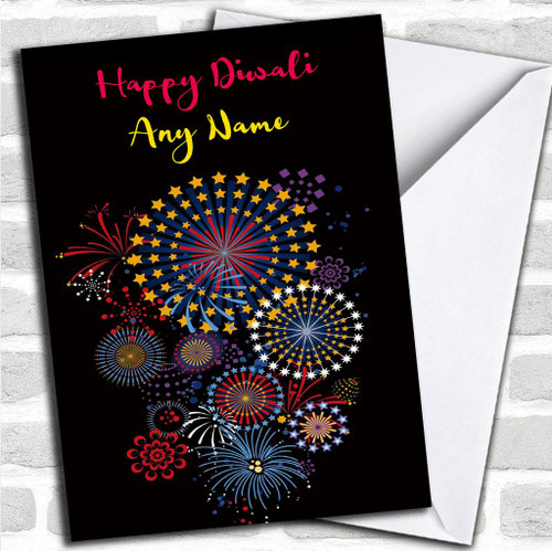 Black Fireworks Personalized Diwali Greetings Greetings Card