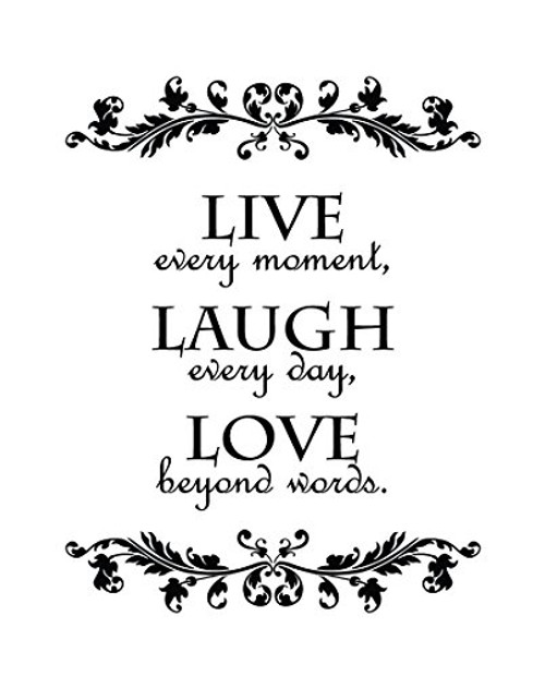 Newclew Live Every Moment, Laugh Every Day, Love Beyond Words Wall Quote Decal Sticker Art Décor