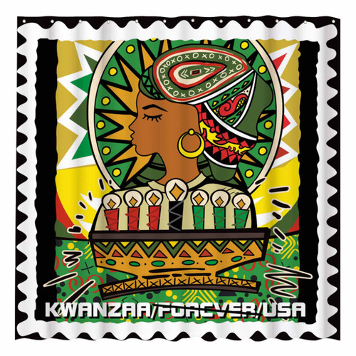 Funnytree Shower Curtain for Bathroom Set African American Happy Kwanzaa Traditional Holiday Bath Home Bathtub Decoration Durable Fabric Machine Washable with 12 Hooks 72"x72"
