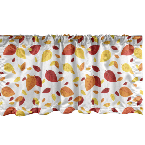 Ambesonne Leaf Window Valance, Colorful Fall Autumn Leaves on White Background Seasonal Design Modern Artwork, Curtain Valance for Kitchen Bedroom Decor with Rod Pocket, 54" X 12", Orange Yellow