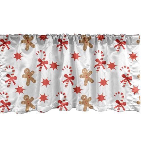 Ambesonne Gingerbread Man Window Valance, Candy Cane with Bowties Red Star Gingerbread Man Pattern, Curtain Valance for Kitchen Bedroom Decor with Rod Pocket, 54" X 12", Brown Orange