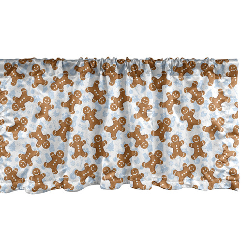Ambesonne Gingerbread Man Window Valance, Traditional Christmas Cookie Pattern Tile, Curtain Valance for Kitchen Bedroom Decor with Rod Pocket, 54" X 12", Light Caramel