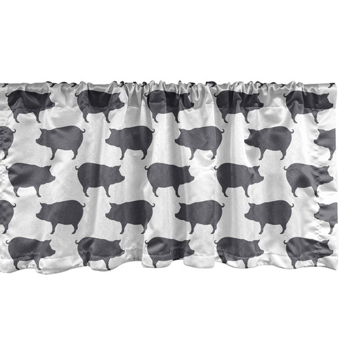 Ambesonne Pig Window Valance, Continuous Pig Animal Silhouette Pattern Domestic Mammal Husbandry Concept, Curtain Valance for Kitchen Bedroom Decor with Rod Pocket, 54" X 12", Grey Charcoal