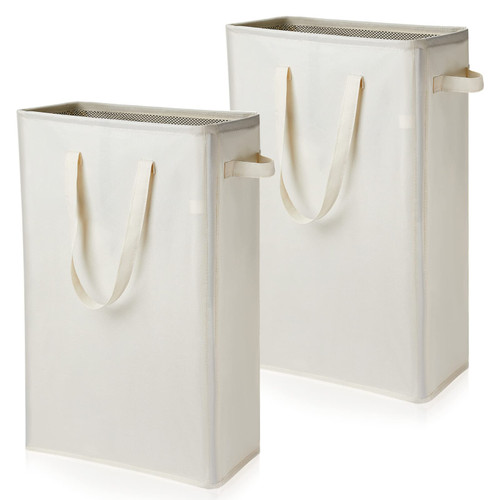 2 Pcs Slim Laundry Hamper with Handles Collapsible Laundry Basket Corner Hamper Narrow Laundry Hamper Thin Dirty Clothes Laundry Basket Bag, 45L (Beige) 2 Pcs Slim Laundry Hamper with Handles Collapsible Laundry Basket Corner Hamper Narrow Laundry Hamper Thin Dirty Clothes Laundry Basket Bag, 45L (Beige)