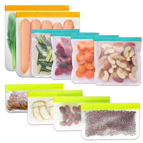 Reusable Food Storage Bags - 10pack BPA FREE Ziplock/Freezer Bags(2 Reusable Gallon Bags & 4 Sandwich Bags & 4 Snack Bags) EXTRA THICK Leakproof Silicone Lunch Bag for Food Meat Fruit Veggies Reusable Food Storage Bags - 10pack BPA FREE Ziplock/Freezer Bags(2 Reusable Gallon Bags & 4 Sandwich Bags & 4 Snack Bags) EXTRA THICK Leakproof Silicone Lunch Bag for Food Meat Fruit Veggies