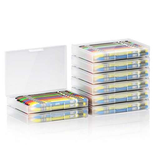 VVM 8 Pack Plastic Pencil Box,Large Capacity Pencil Case, Stackable Crayon Boxes Clear