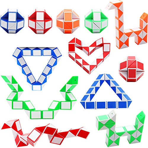 Sunshane 12 Pack 24 Blocks Magic Snake Cube, Mini Snake Speed Cubes, Twist Puzzle Toys for Kids Party Bag Fillers, Party Favours, Random Color